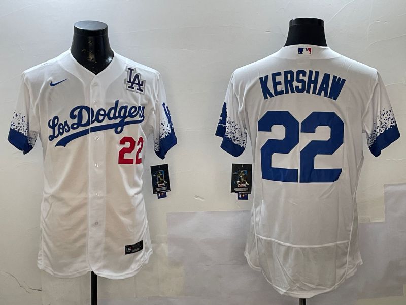 Men Los Angeles Dodgers #22 Kershaw White City Edition Elite Nike 2025 MLB Jersey style 3->los angeles dodgers->MLB Jersey